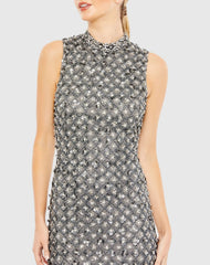 Gray Embellished High Neck Sleeveless Sheath Dress - FINAL SALE