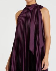 Purple Pleated Halter Neck High Low Gown