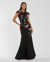 Black Floral Sequin Embellished Trumpet Gown