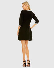 Black Embellished Crepe Cocktail Dress