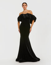 Black Off The Shoulder Velvet Bustier Mermaid Gown