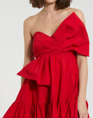 Red Faille Strapless Twist Bow Mini Dress