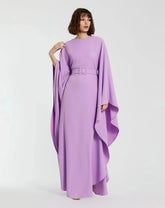 Purple Crepe Boat Neck Kaftan Dress With Belt