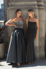 Black Strapless Embellished Top Satin Ball Gown