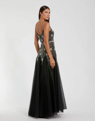 Black Slim Strap Embellished Bustier Gown