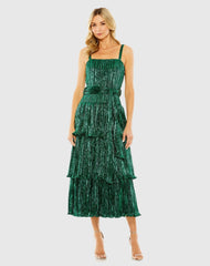 Green Ruffle Tiered Buckle Detail Dress