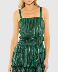 Green Ruffle Tiered Buckle Detail Dress