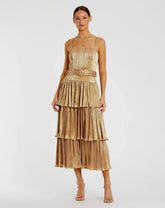Gold Ruffle Tiered Buckle Detail Dress - FINAL SALE