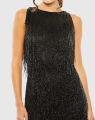 Black Beaded Fringe Mini Dress