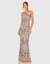 Multicolor One Shoulder Embellished Gown