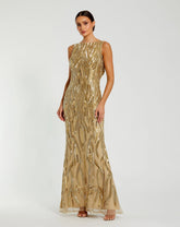 Gold High Neck Sleeveless Embellished Gown