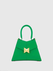 Green Angular Small Leather Handbag With Gold Hardware