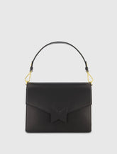 Black Classic Leather Medium Shoulder Bag with Detachable Strap