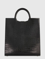 Black Buckled Maxi Croco Leather Tote Bag