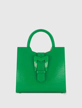 Green Buckled Medium Croco Leather Tote Bag with Detachable Strap