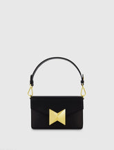 Black Mini Leather Shoulder Handbag With Gold Hardware