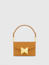 Brown Mini Leather Shoulder Handbag With Gold Hardware