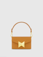 Brown Mini Leather Shoulder Handbag With Gold Hardware