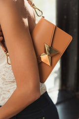 Brown Mini Leather Shoulder Handbag With Gold Hardware