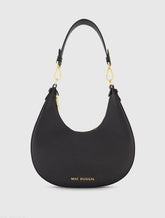 Black Grain Leather Hobo Bag With Gold Hardware