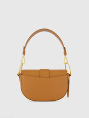 Brown Grain Leather Saddle Bag With Gold Hardware