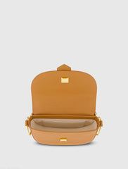 Brown Grain Leather Saddle Bag With Gold Hardware