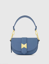 Blue Grain Leather Saddle Bag With Gold Hardware