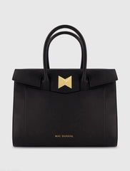 Black Large Leather Briefcase Bag With Gold Hardware