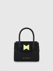 Black Small Leather Tote Bag With Gold Hardware