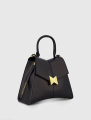 Black Medium Angular Leather Handbag With Gold Hardware
