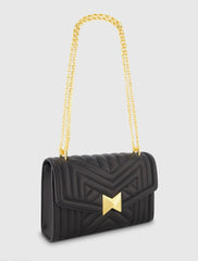 Black Quilted Napa Leather Handbag With Gold Chain