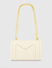 White Quilted Napa Leather Handbag With Gold Chain