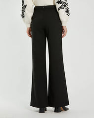 Black Classic Crepe Wide Leg High Waisted Trouser Pant - FINAL SALE