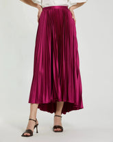 Purple Pleated Satin Maxi Skirt