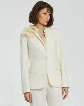 Ivory Classic Crepe Blazer Jacket With Flower - FINAL SALE