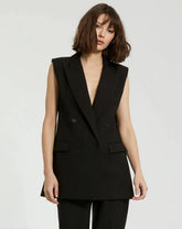 Black Tailored Crepe Sleeveless Blazer Vest - FINAL SALE