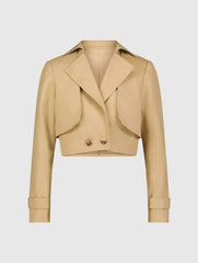 Beige Twill Cropped Tailored Trench Jacket