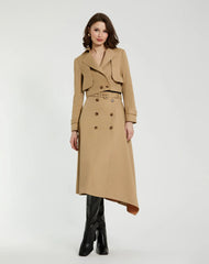 Beige Twill Cropped Tailored Trench Jacket
