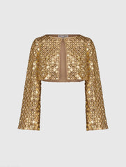 Gold Beaded Sequin Georgette Long Sleeve Cardigan