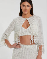 White Pearl Beaded Cropped Jacket