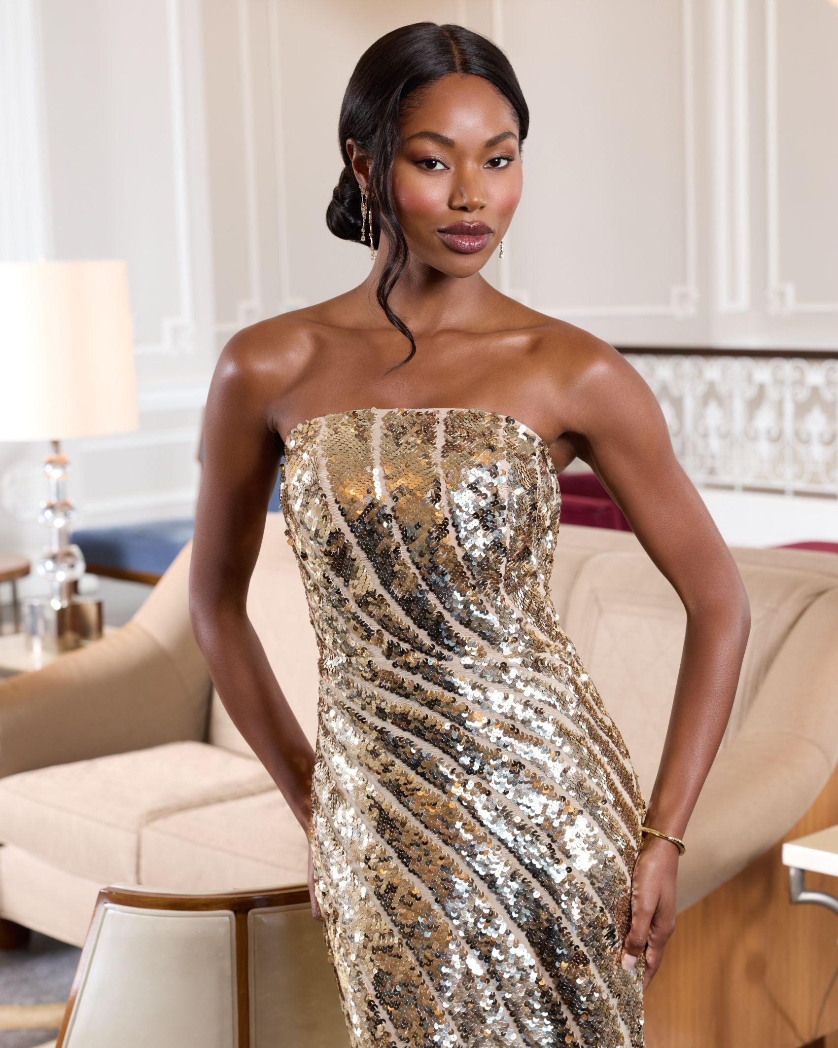 Gold Strapless Sequin Trumpet Gown