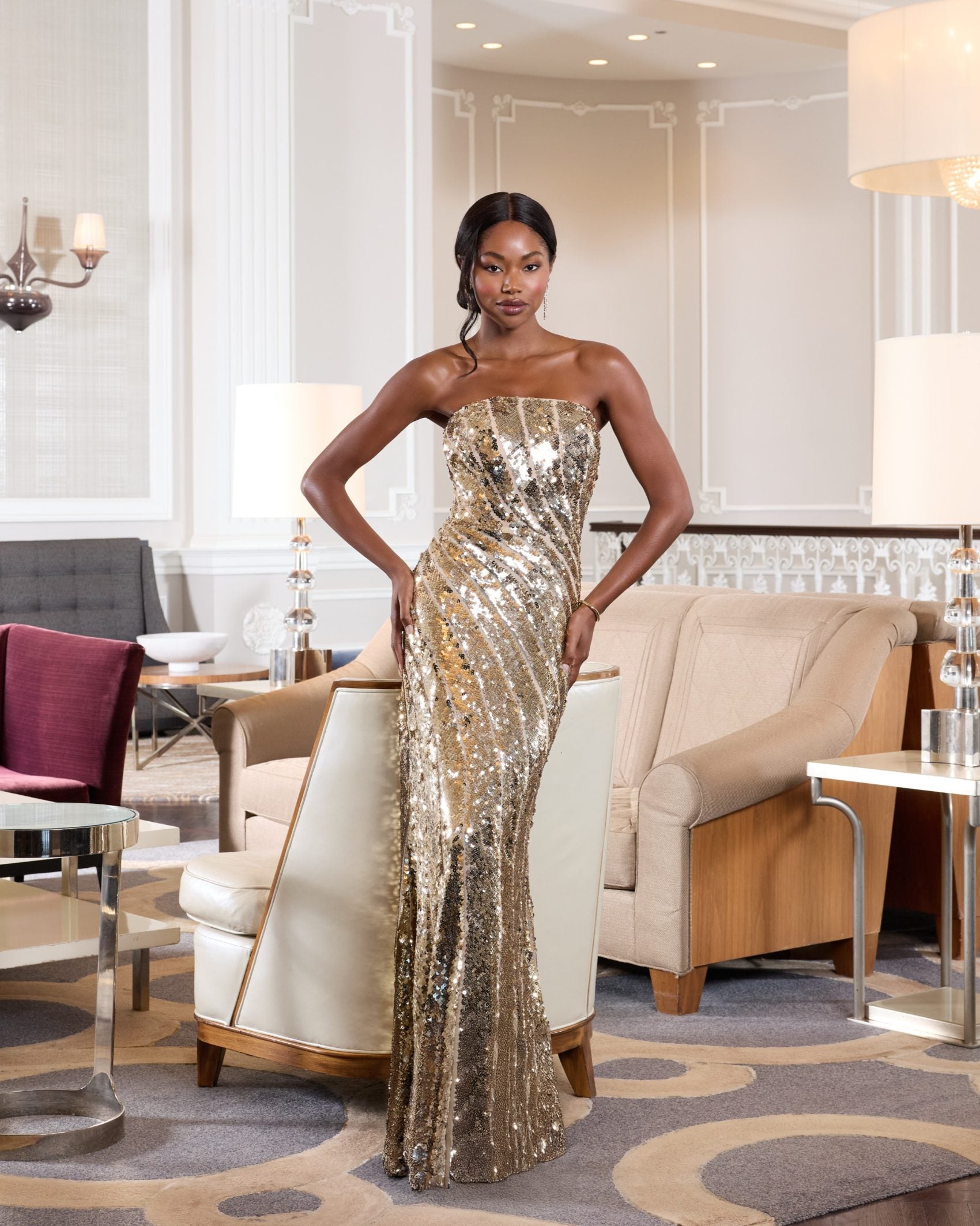 Gold Strapless Sequin Trumpet Gown