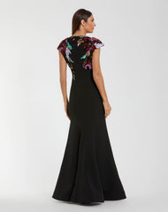 Black Floral Sequin Embellished Trumpet Gown