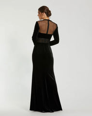 Black Long Sleeve Sheer Top Lace Bustier Velvet Gown