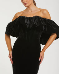 Black Off The Shoulder Velvet Bustier Mermaid Gown