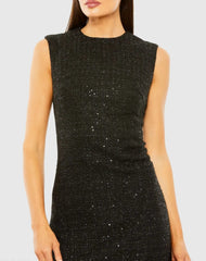 Black Shift Dress with Feather Trim