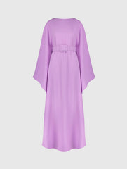 Purple Crepe Boat Neck Kaftan Dress With Belt