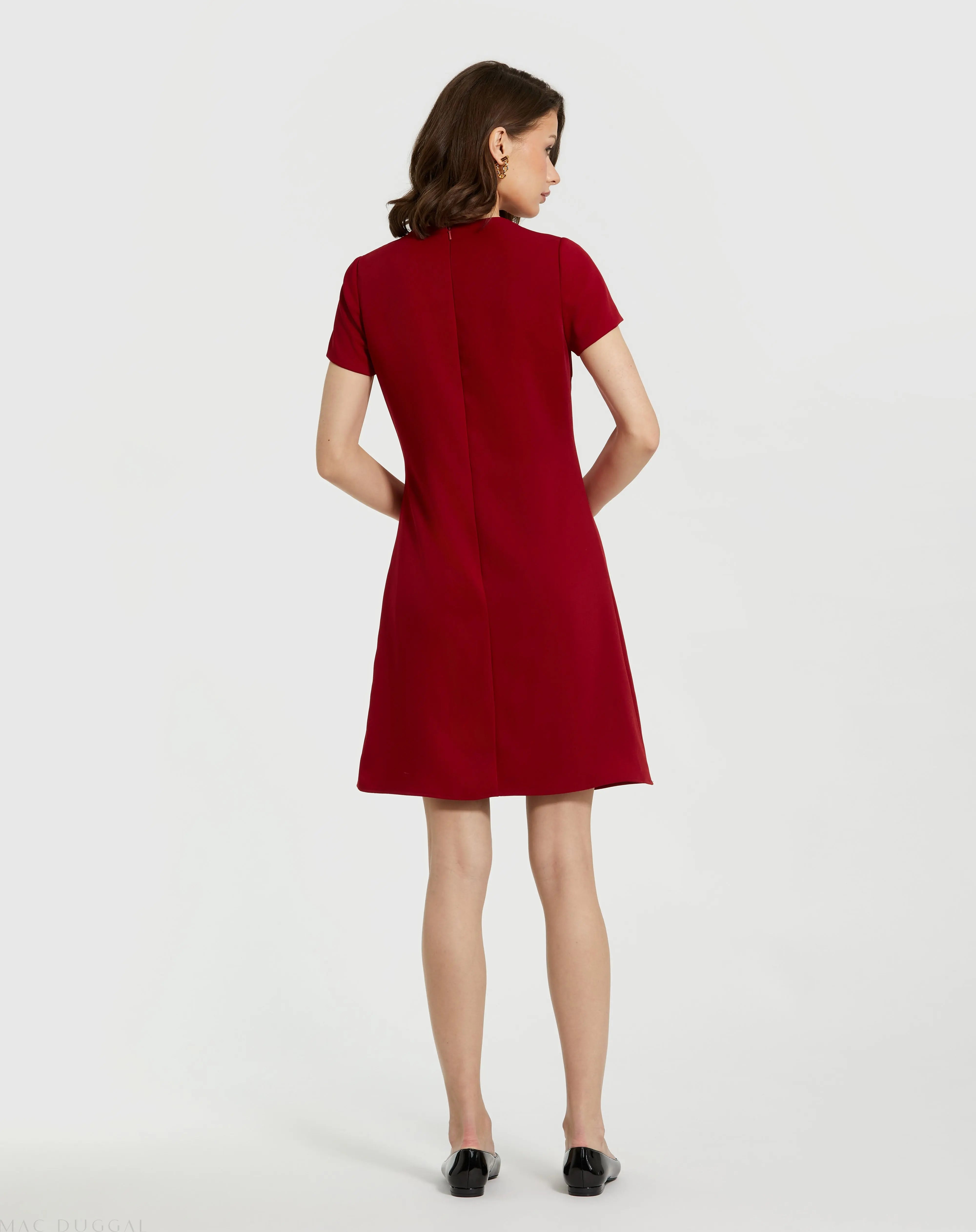 Red Crepe Cap Sleeve Mini Dress With 3D Flower Details