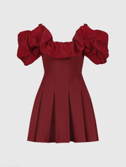 Red Crepe Godet Hem Mini Dress With Faille Ruffle