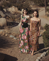 Multicolor One Shoulder Sequin Ball Gown With Velvet Bow